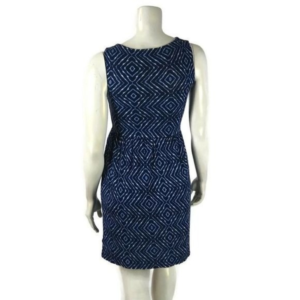 JOE FRESH Med Diamond Print Blue Sleveless Dress - Picture 4 of 5